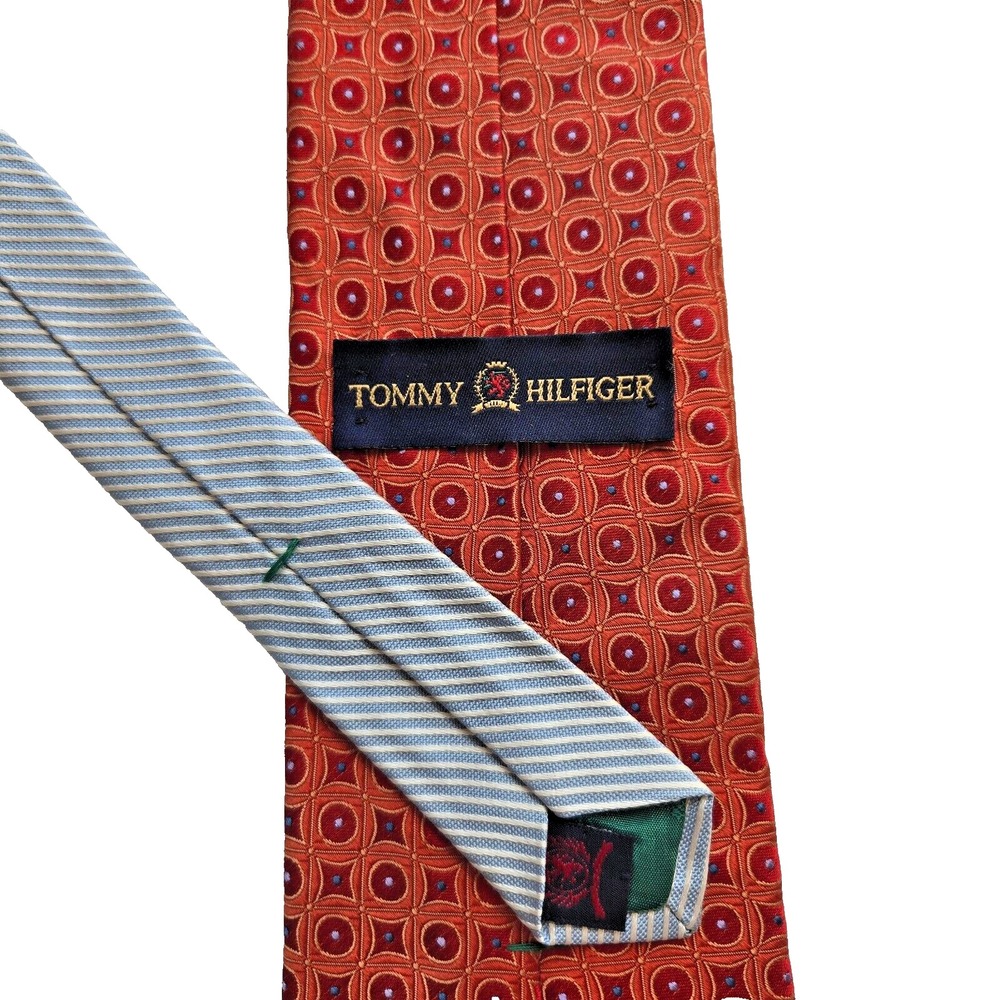 Y2K Tommy Hilfiger Mens Silk Tie 2 Toned Geometric & Repp 58"x3.75" Prepppy USA‎